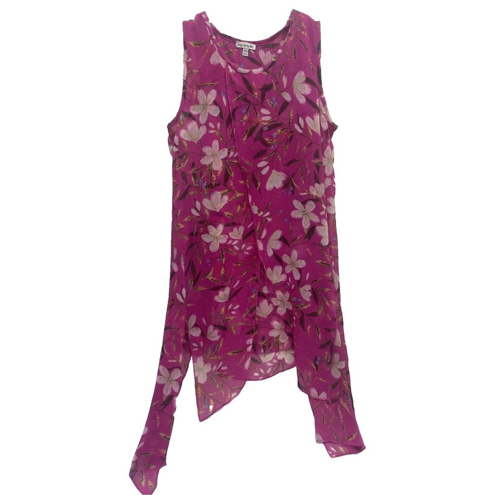 Seven Forty Two Floral Asymmetrical‎ Blouse Womens M Pink Sleeveless Excellent